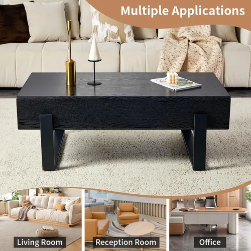 Miniatura 8 de Mesa de Centro Rectangular de 47.24", Mesa de Centro de Madera con Tablero de 7.8" de Grosor, Patas de Metal, Esquinas Redondeadas para Sala