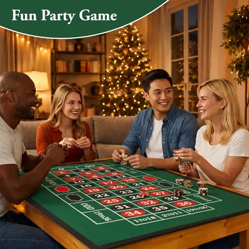 Miniatura 6 de Alfombrilla de fieltro 2 en 1 para juegos de casino, diseño de ruleta y dados de doble cara, mantel profesional para noche de casino en casa