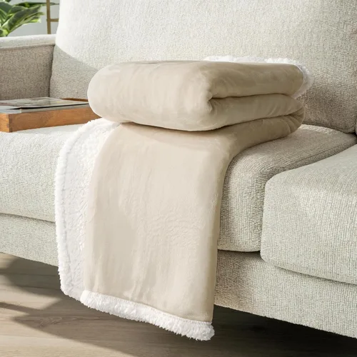 Miniatura 6 de PAVILIA Manta de forro polar Sherpa para sofá, tamaño Twin, color beige crema, manta de felpa suave y esponjosa, acogedora manta de invierno Latte