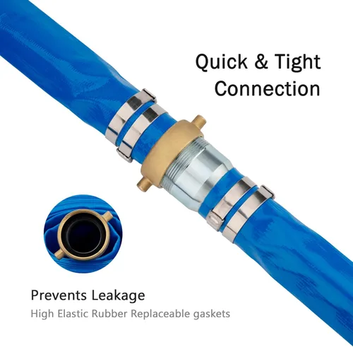 Miniatura 4 de Manguera de descarga plana de PVC de 1.5 pulgadas de diámetro interior x 100 pies con orejeta de pasador NPT y accesorios de pezón KC, mangueras