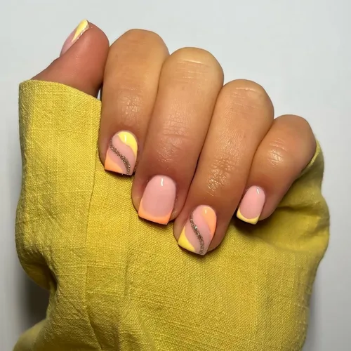Miniatura 9 de Uñas postizas a presión degradadas con purpurina de longitud corta, uñas postizas en forma de ataúd con diseño de hojas de corazón, 24 uñas postizas