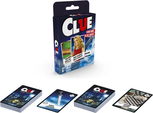 Hasbro Gaming Juego de Cartas Clue, Juego de Estrategia para 3-4 Jugadores, Divertidas Actividades de Verano, Esenciales para Viajes de Vacaciones,