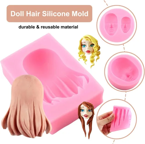 Miniatura 4 de ZiXiang Moldes de silicona para el cabello de muñeca, molde de fondant de cara humana para decoración de pasteles, caramelo y chocolate, polimero