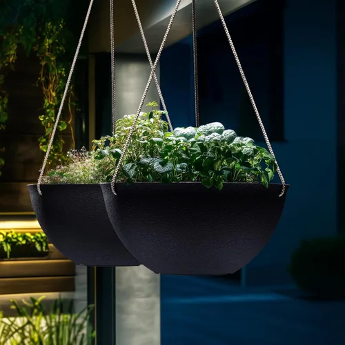 Miniatura 5 de La Jolie Muse - Macetas colgantes para plantas al aire libre, maceta colgante grande con agujeros de drenaje, macetas colgantes negras para flores