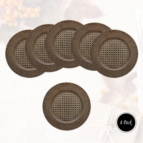 Miniatura 2 de Spsyrine Platos de carga rústicos de plástico de ratán sintético, juego de 6 elegantes cargadores de platos redondos para cenas, decorativos