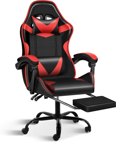 Miniatura 9 de Silla de juegos, silla ergonómica para computadora con reposapiés y soporte lumbar, silla de oficina ajustable en altura con asiento giratorio