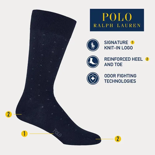 Miniatura 2 de POLO RALPH LAUREN Men's Assorted Pattern Dress Crew Socks-3 Pair Pack-Soft and Lightweight Cotton Comfort