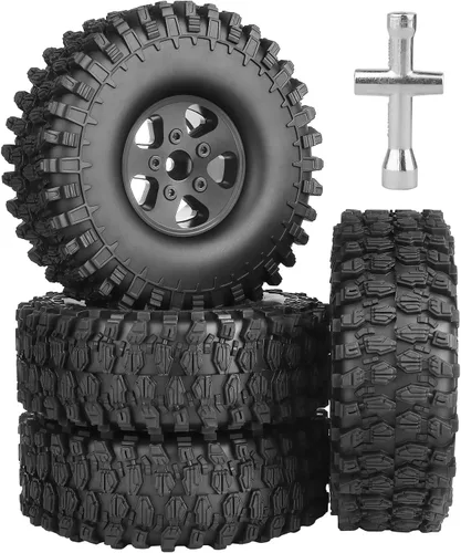 Miniatura 2 de Paquete de 4 ruedas y neumáticos Beadlock de 1.9 pulgadas para Traxxas TRX4 SCX10 Gen 8 1/10 Escala RC Crawler Car Truck (llantas negras)