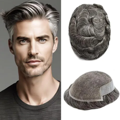 Miniatura 30 de FACE MIRACLE - Tupé frontal de encaje francés para hombres, sistema de reemplazo de cabello humano de encaje con pieza de pelo de poliuretano