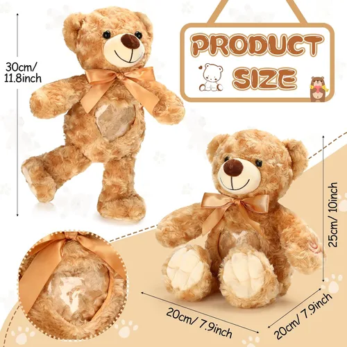 Miniatura 2 de Silipull Recuerdo oso de peluche de terciopelo rosa de 12 pulgadas con grabador de voz marrón, animal de peluche con marco de fotos, regalo