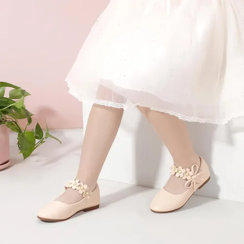 Miniatura 2 de PANDANINJIA Zapatos de vestir para niñas pequeñas, zapatos planos de flores con perlas, lazo Mary Jane, zapatos de flora para fiesta de boda