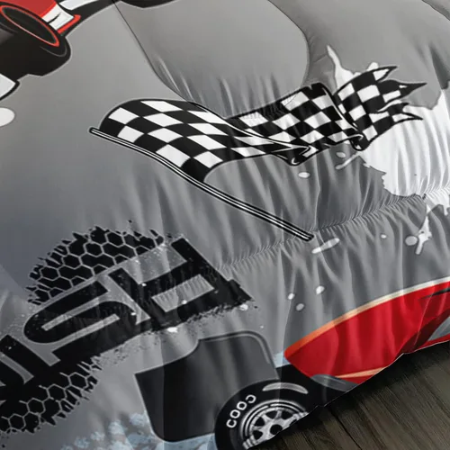 Miniatura 7 de Juego de edredón para niños Axolotl, tamaño individual, juego de ropa de cama con diseño de autos de carreras para niños, niñas, adolescentes