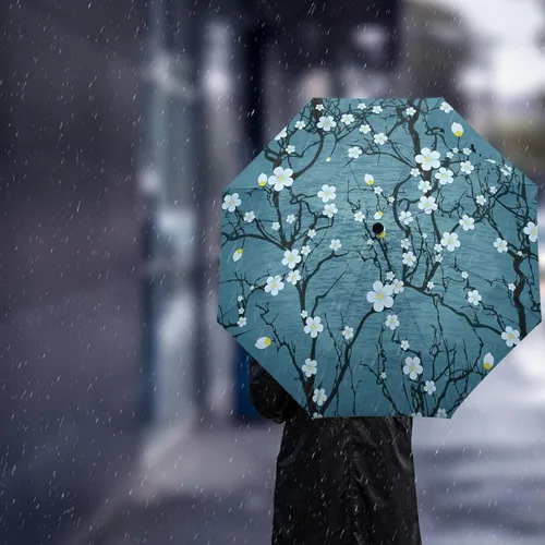 Miniatura 3 de DHDM Automatic Umbrella for Rain and Sun Male Women Beach Parasol Print Folding Umbrella