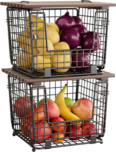 Miniatura 7 de Cesta de almacenamiento de alambre para despensa de cocina: GGIU Organizadores apilables para encimera de cocina - Cesta organizadora de alambre
