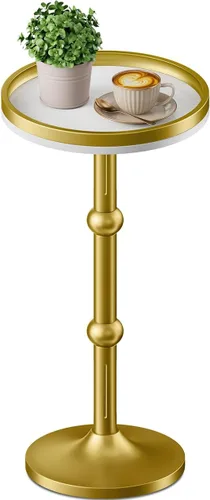 Miniatura 11 de Mesa auxiliar redonda pequeña, mesa de café para espacios pequeños, mesita de noche moderna con patas de metal, base de hierro con pedestal