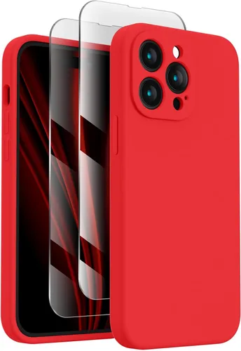FireNova Funda diseñada para iPhone 14 Pro Max, funda de silicona mejorada [protección de cámara] con [2 protectores de pantalla], forro interior de