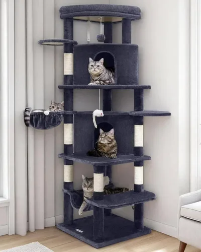 Globlazer Árbol esquinero para gatos grandes, serie curvada de 66 pulgadas de alto, torre grande para gatos de interior con 6 postes rascadores, 2