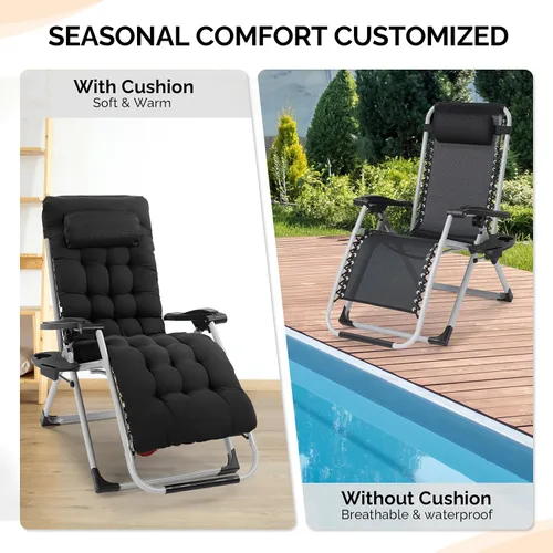 Miniatura 6 de VINGLI Silla Acolchada de Gravedad Cero, Silla de Salón con Cojín y Bandeja Removibles, Sillas Plegables Reclinables para Patio, Silla Reclinable
