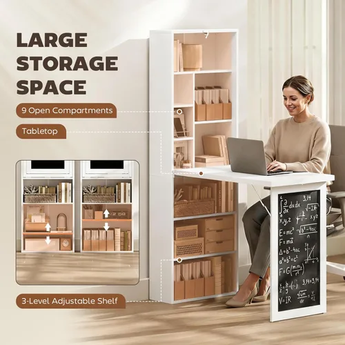 Miniatura 5 de HOMCOM Escritorio plegable convertible con pizarra, escritorio de computadora montado en la pared que ahorra espacio con estantes de almacenamiento