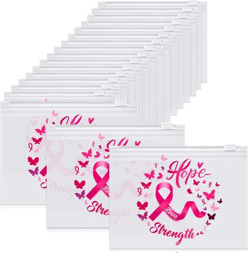 60 bolsas de maquillaje para concientización sobre el cáncer de mama, bolsas de cosméticos de cinta rosa, regalos para mujeres y niñas, bolsa