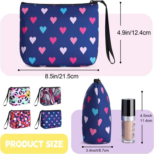 Miniatura 2 de Bolsa de maquillaje grande con cremallera, bolsa de cosméticos portátil para bolso, bolsa de viaje de neopreno lavable para mujer, Colorful Hearts
