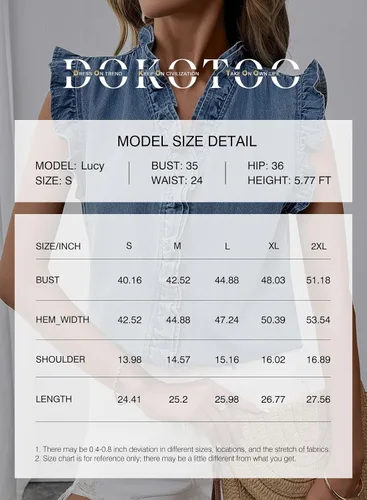 Miniatura 5 de Dokotoo Chaleco de mezclilla para mujer, casual, de verano, con botones, peplum, cuello en V, sin mangas, camisa de mezclilla