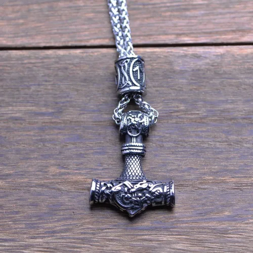 Miniatura 4 de LANGHONG Collar de martillo de Thor vikingo nórdico collar Mjolnir para hombre joyería de talismán