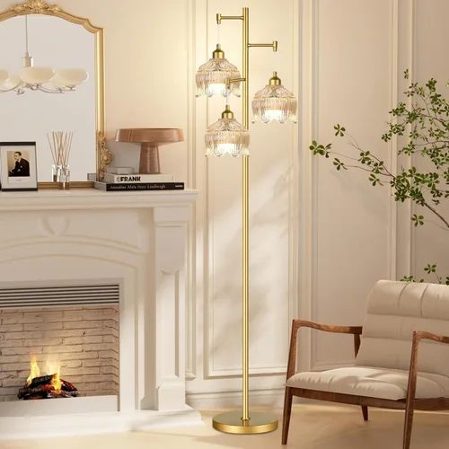 Miniatura 3 de ILLMTW Lámpara de Pie Dorada para Sala de Estar, Dormitorio, Lámpara de Pie Moderna de Mediados de Siglo Lámpara de Pie de Latón Árbol de 3 Luces