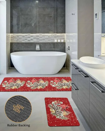 Miniatura 5 de Tapete de baño con diseño de pájaros de Navidad, antideslizante, de secado rápido y absorbente, tierra de diatomeas, para fregadero de cocina