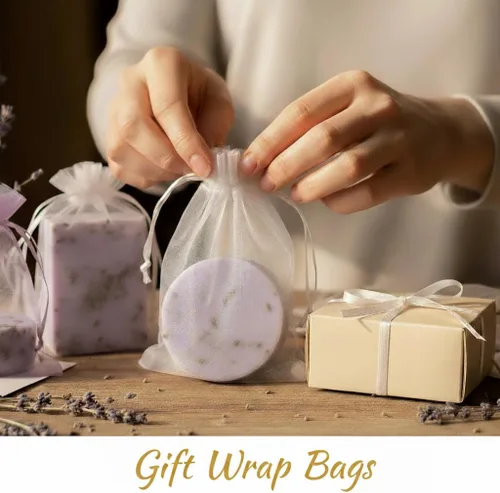 Miniatura 5 de Sukh 100 bolsas de organza de 5''x7'' - Bolsas de malla transparente blanca con cordón para joyas, jabón, frutas, dulces, pequeñas bolsas de regalo