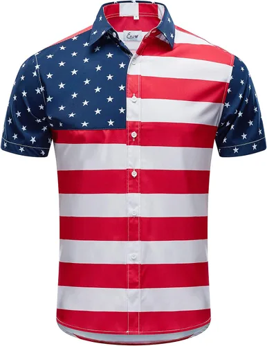 Miniatura 2 de EUOW Camisa hawaiana para hombre, manga corta, con botones, estampada, para verano, playa