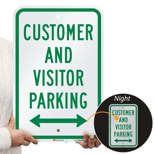 Miniatura 2 de SmartSign -K-5661-EG Letrero "Aparcamiento para clientes y visitantes" con flecha bidireccional Aluminio reflectante de grado de ingeniero 3M