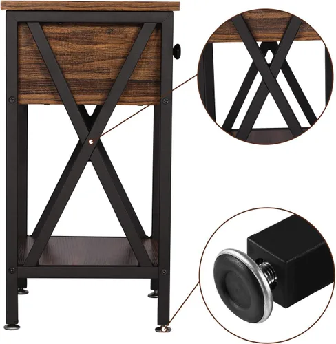 Miniatura 6 de VECELO - Mesas de noche para dormitorio, mesas de noche con cajón de almacenamiento, color marrón rústico