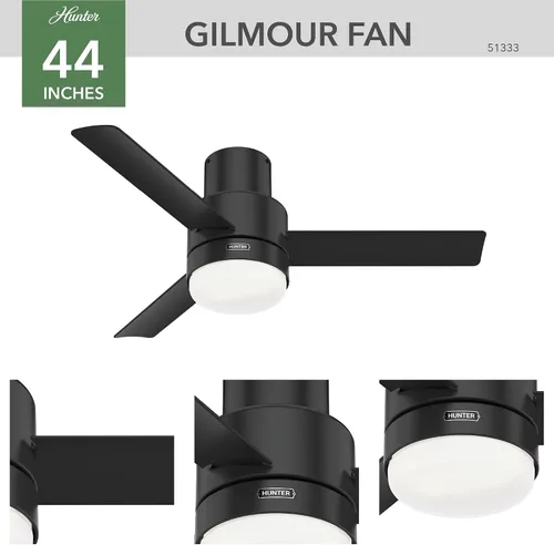 Miniatura 7 de Hunter Fan Company Gilmour - Ventilador de techo casual para interiores y exteriores de 44 pulgadas, color negro mate, con kit de luz LED brillante