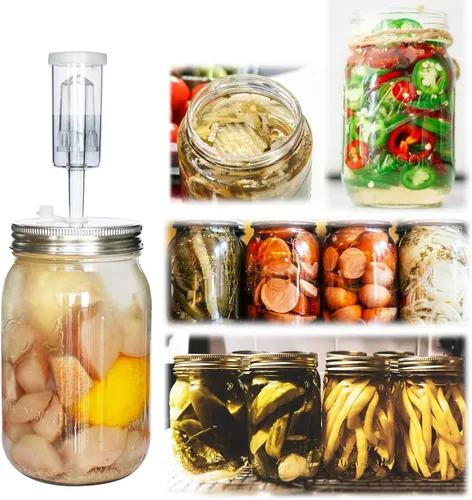 Miniatura 7 de Laffeya Tapas de fermentación, tapa de tarro Mason y cerraduras de aire para fermentación (juego de 4), tapas de fermentación de frasco de boca