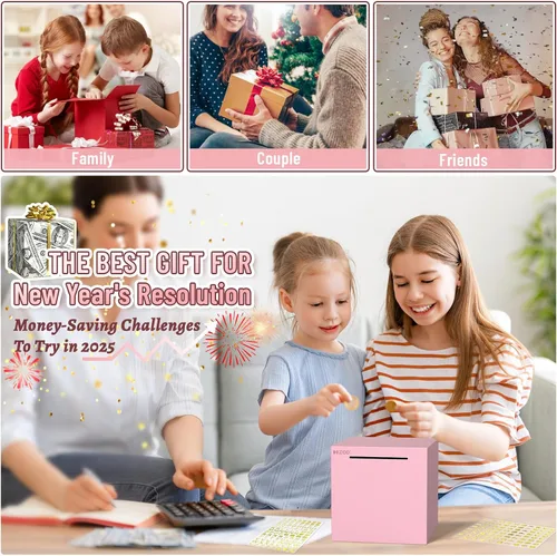 Miniatura 7 de hizgo Alcancía rosa para adultos, alcancía de acero inoxidable para adultos/niños, debe romperse para abrir, caja de ahorro de dinero no se puede