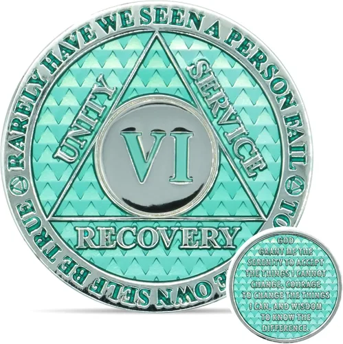 Miniatura 21 de Moneda de sobriedad de 10 años Chip AA Legacy Ficha de aniversario de recuperación de triplaca gruesa (Aqua)