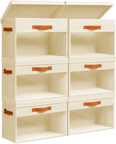 Miniatura 12 de Homsorout Contenedores de almacenamiento grandes con tapas, paquete de 3 organizadores decorativos plegables con ventanas y asas transparentes
