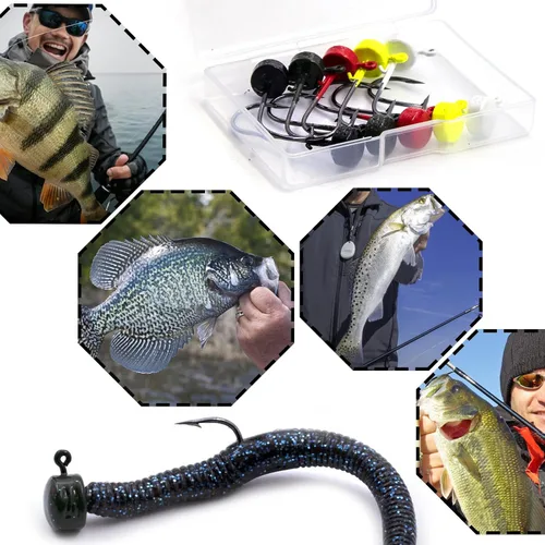 Miniatura 6 de FishTrip Ned Rig Jighead Fishing - 10 ganchos de cabeza de plantilla sin hierba en forma de hongo para pesca de lubina