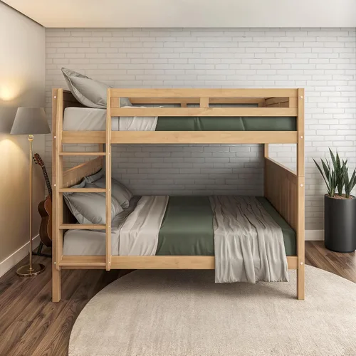 Miniatura 13 de Camaflexi Panel estilo litera de madera maciza, Twin-Over-Twin, escalera lateral adjunta, capuchino