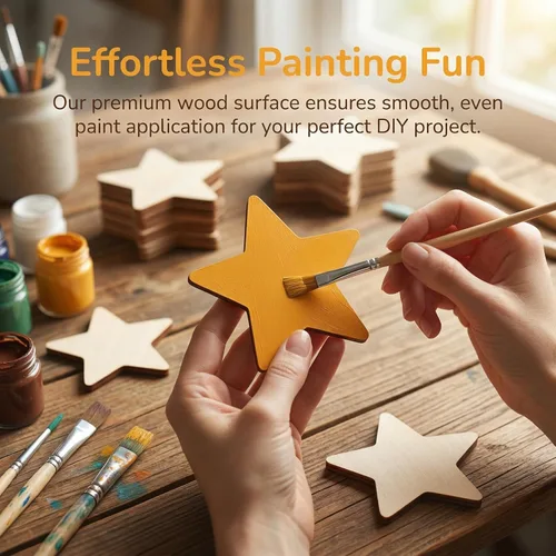 Miniatura 9 de IMIKEYA 50 piezas de estrellas de madera sin terminar: recortes de estrellas de madera natural para niños, pintura DIY, chips de madera, recortes