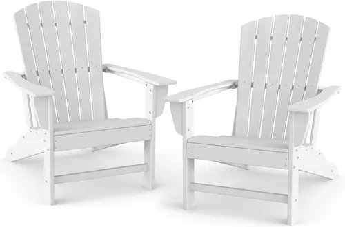 Miniatura 29 de BRIOPAWS - Juego de 2 sillas Adirondack Tamaño grande Silla para hoguera Plástico HDPE Para todo tipo de clima para terraza, al aire gris