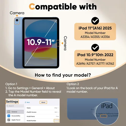 Miniatura 2 de JETech Funda con función atril para iPad (A16) de 11ª/10ª generación (2025/2022) con soporte para lápices, funda delgada a prueba de golpes, parte