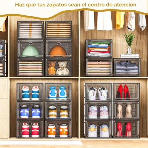 Miniatura 2 de Organizador de almacenamiento de zapatos de plástico transparente, grueso y resistente c/puerta magnética, cajas apilables, zapatero plegable
