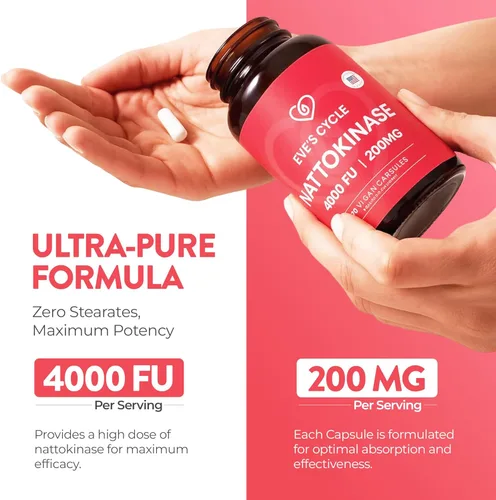 Miniatura 2 de Eve's Cycle Suplemento Nattokinase 4000 FU - 270 cápsulas veganas de Natto - Enzima japonesa premium, anticoagulante natural, orgánico, sin