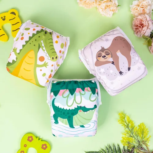 Miniatura 123 de Alva, Pañales de bebé para nadar, paquete de 2 unidades, talle único, reutilizable, lavable y ajustable de 0 a 36 meses. Tamaño de 10 a 40 lbs