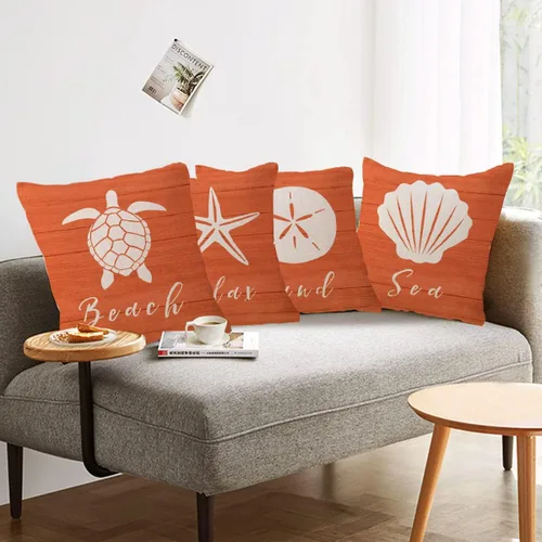 Miniatura 6 de ULOVE LOVE YOURSELF Juego de 4 fundas de almohada de playa costera de 18 x 18 pulgadas, juego de 4 fundas de cojín decorativas con diseño de Naranja