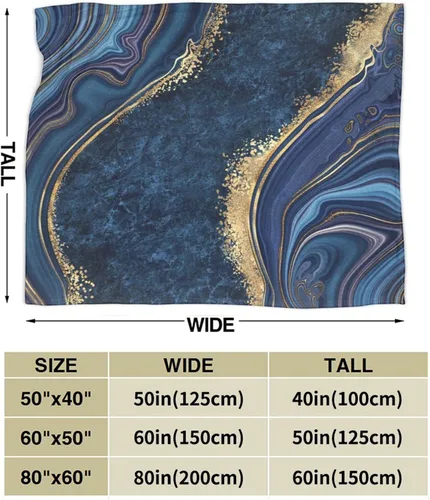 Miniatura 3 de Perinsto Manta de mármol pintado azul ultra suave y cálida para todas las estaciones, manta decorativa de forro polar para cama, silla, automóvil