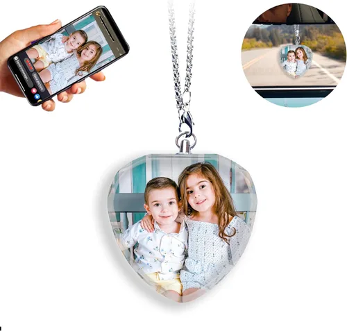 Miniatura 12 de Adorno colgante de cristal diáfano personalizado para espejo retrovisor de automóvil con foto, adorno personalizado para automóvil, decoración