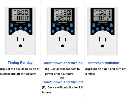 Miniatura 3 de Temporizador de salida, temporizador digital dual NEARPOW con 2 tomas de corriente controladas independientemente, programas temporizados